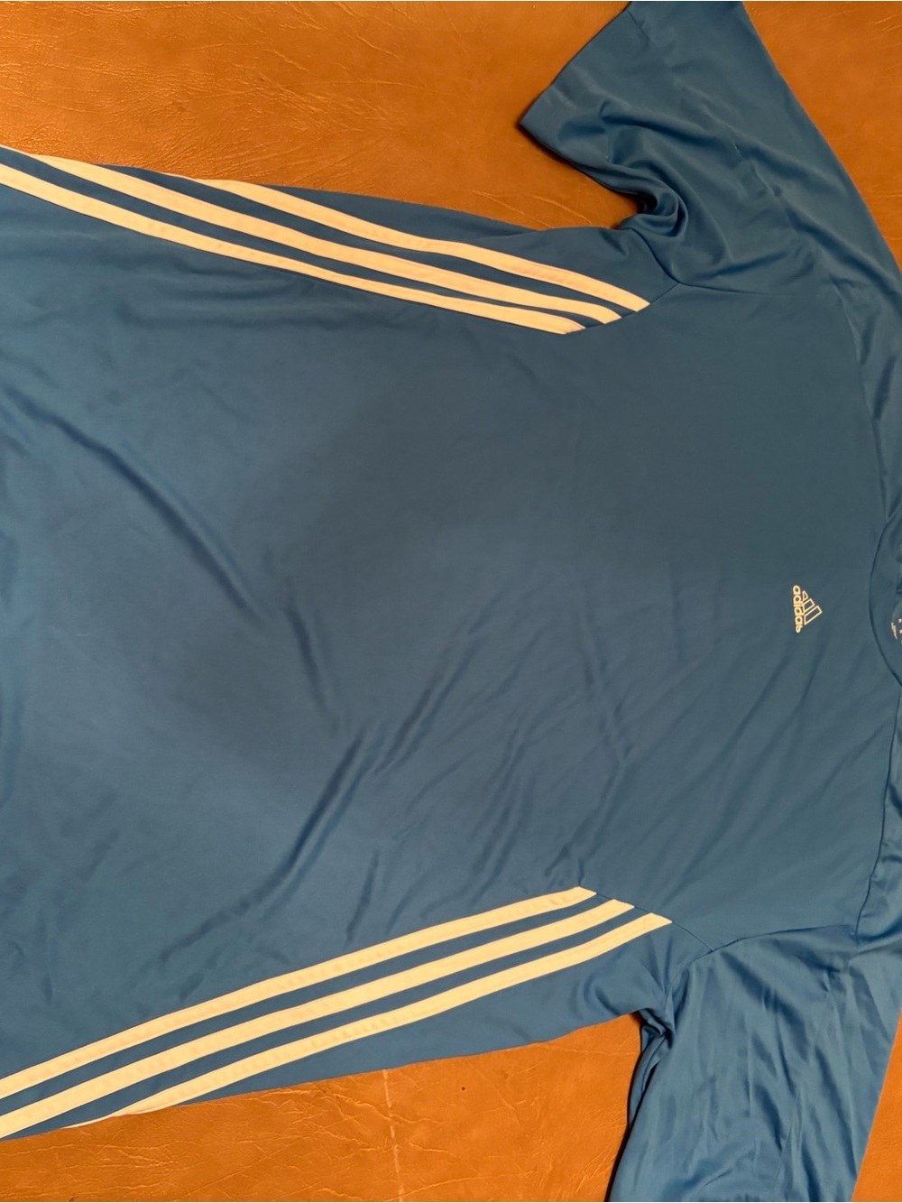 adidas Blue Short-Sleeve Athletic Tee with White Stripes